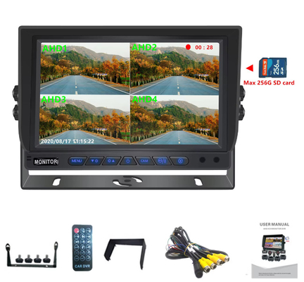 Sản phẩm bán nóng 9 inch 1024 * 600 AHD Quad Display Xe tải Xe tải Hệ thống camera an ninh Với chức năng ghi âm