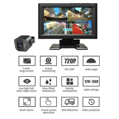 Hệ thống BSD bốn kênh AI Car Video Recorder 7 Inch Touchscreen Detection Blind Spot và Camera nhìn phía sau cho công việc nặng