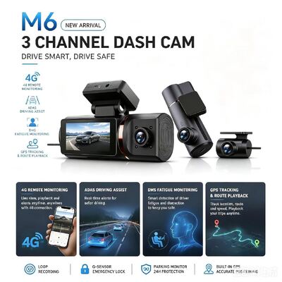 Camera hành trình 3 kênh AI 4G Mặt trước 4K, ADAS & DMS, Theo dõi GPS, Giám sát đỗ xe 24/7