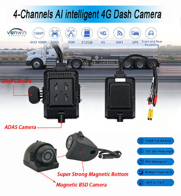4 kênh AI thông minh 4G Điện thoại Di động Digital Video Recorder Dash Camera Hệ thống GPS theo dõi Night Vision Mây giám sát từ xa