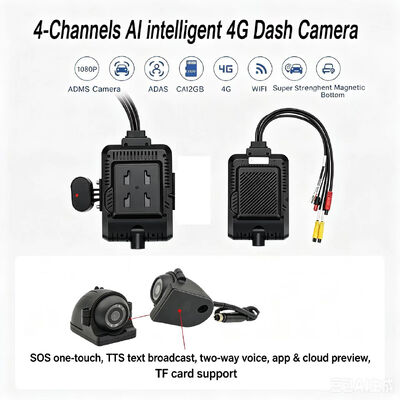Trước và sau Dash Cam 4CH ADAS DMS Auto Video Recorder Với 4G GPS WIFI Máy ảnh từ tính cho xe tải
