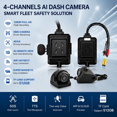 Trước và sau Dash Cam 4CH ADAS DMS Auto Video Recorder Với 4G GPS WIFI Máy ảnh từ tính cho xe tải