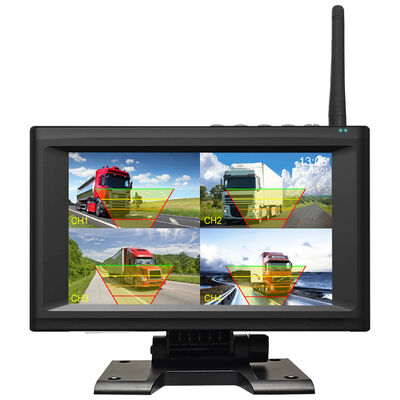 Camera hành trình không dây 4CH 720P dành cho Xe tải, RV & Xe buýt – Báo động IPS BSD 7 inch, Giá đỡ từ tính, Có thể sạc lại, Plug-and-Play, Có thể mở rộng 1-4CH