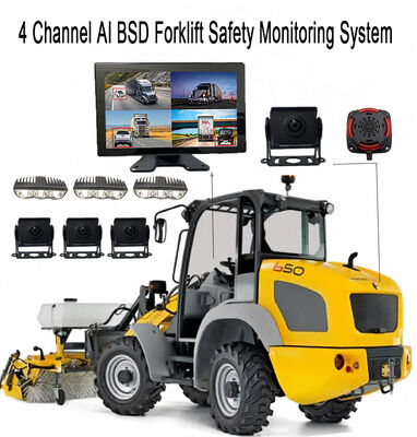 Hệ thống giám sát an toàn xe nâng AI BSD 4 kênh Camera/màn hình 1080P/đèn báo LED/thích hợp cho máy móc hạng nặng