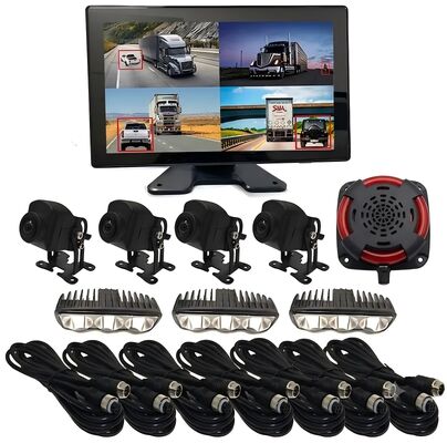 Hệ thống giám sát an toàn xe nâng AI BSD 4 kênh Camera/màn hình 1080P/đèn báo LED/thích hợp cho máy móc hạng nặng