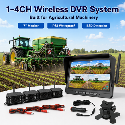 Bộ Camera Máy Kéo Cắm và Chạy Không Dây 2 Kênh – Màn Hình 7" IP68 với Tầm Nhìn Ban Đêm, BSD và Thiết Kế Chống Rung