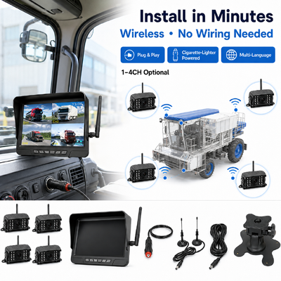 Bộ Camera Máy Kéo Cắm và Chạy Không Dây 2 Kênh – Màn Hình 7" IP68 với Tầm Nhìn Ban Đêm, BSD và Thiết Kế Chống Rung