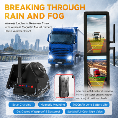 Gương chiếu hậu điện tử không dây màn hình cảm ứng 15,88 inch với 4 camera từ tính năng lượng mặt trời chia màn hình BSD cho xe tải hạng nặng