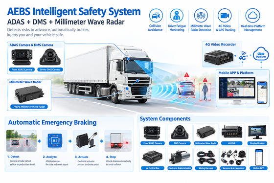 Hệ thống AEBS với radar sóng milimet 77GHz ADAS + DMS và kết nối 4G/5G cho Telematics Hạm đội