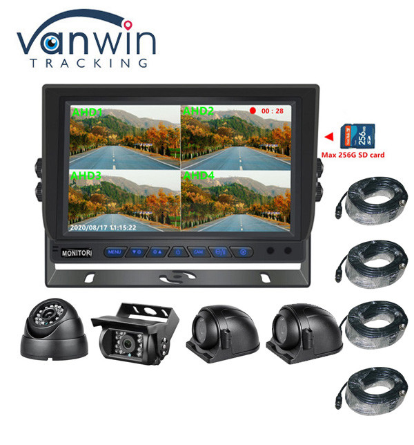 Sản phẩm bán nóng 9 inch 1024 * 600 AHD Quad Display Xe tải Xe tải Hệ thống camera an ninh Với chức năng ghi âm