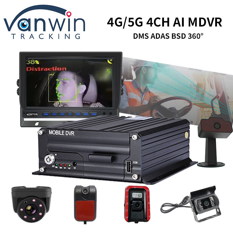 DVR xe buýt di động 4 Ch AI với AI DSM ADAS BSD Hỗ trợ 4G 5G WIFI GPS