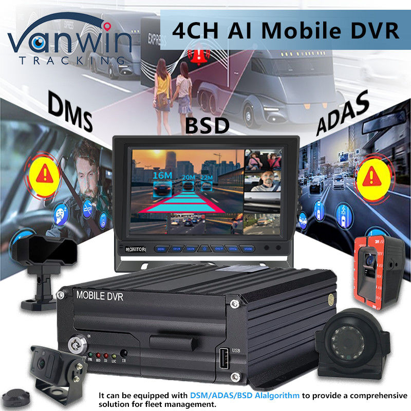 4CH 5G CMSV6 Hệ thống AI DVR di động với GPS ADAS BSD DMS H.265 MDVR cho màn hình CCTV xe hơi