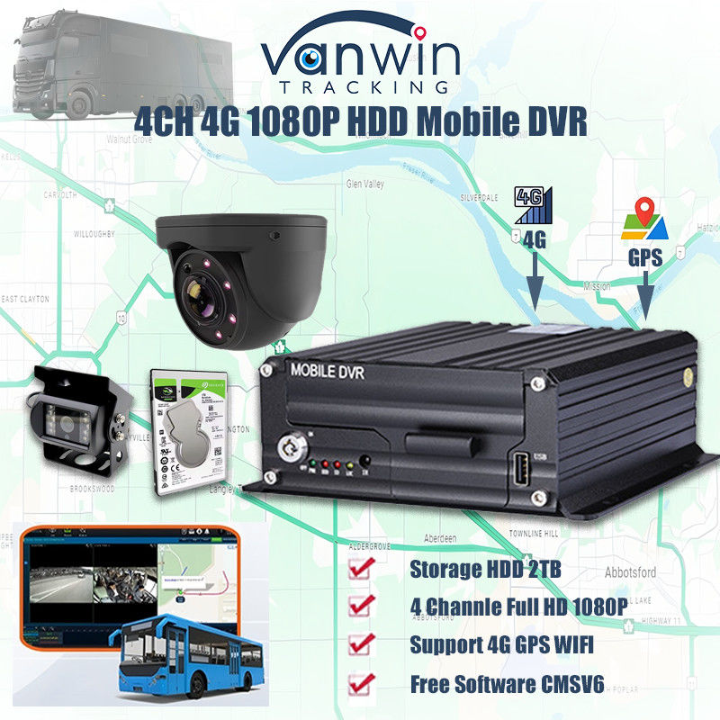 H.265 4CH 1080P HDD DVR di động Xe CCTV Video Recorder Kit Hệ thống máy ảnh MDVR