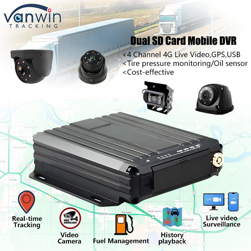 4CH 1080P Dual SD Card Mobile DVR hỗ trợ cảm biến dầu 4G Real Time Video Monitoring GPS Tracker