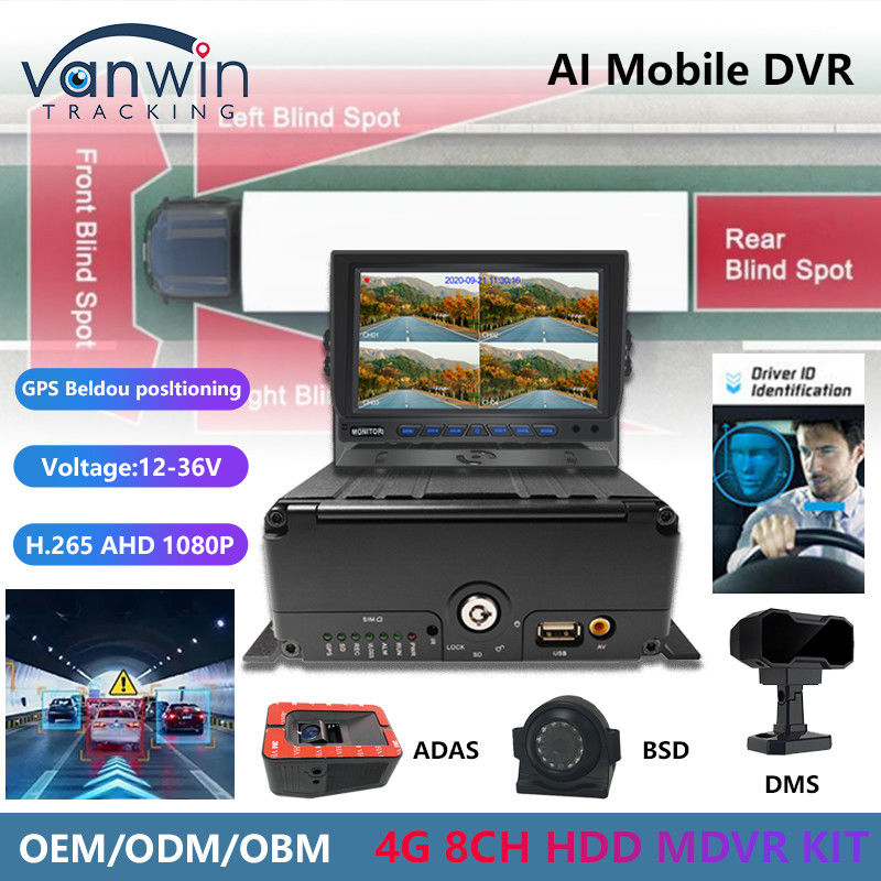 8CH AI DVR di động với ADAS DMS BSD 4G Và hộp đen xe GPS cho an ninh xe