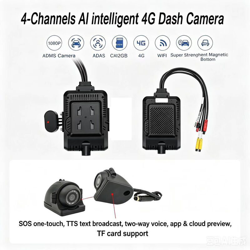 Trước và sau Dash Cam 4CH ADAS DMS Auto Video Recorder Với 4G GPS WIFI Máy ảnh từ tính cho xe tải
