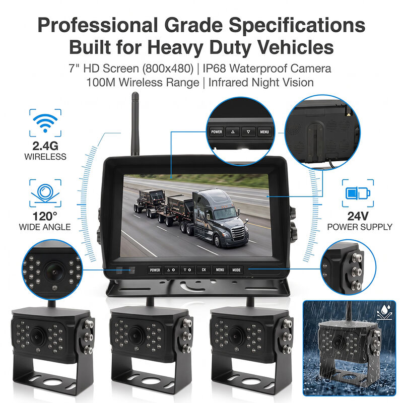 Bộ máy ảnh dự phòng kỹ thuật số không dây 4CH với màn hình IPS IP69K chống nước HD Night Vision Side / Rear View Driving Camera